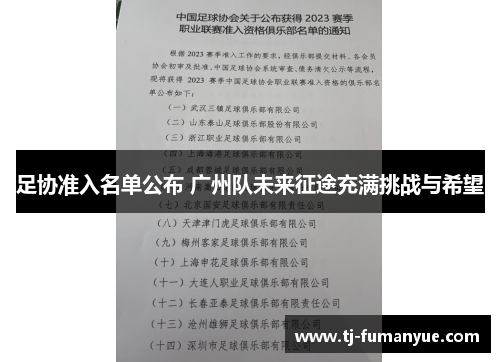 足协准入名单公布 广州队未来征途充满挑战与希望
